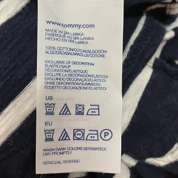 VTG Tommy Hilfiger Womens Navy White Striped Roll Tab Short Sleeve Top Size XL - Picture 5 of 6